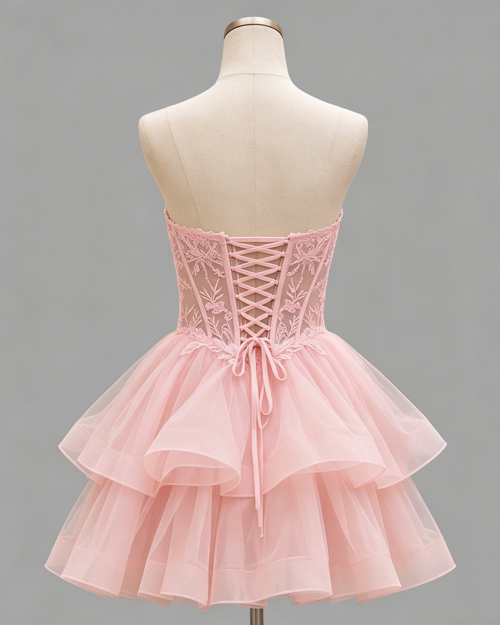 Strapless Lace Corset Ruffle Tulle Homecoming Dress - view 2