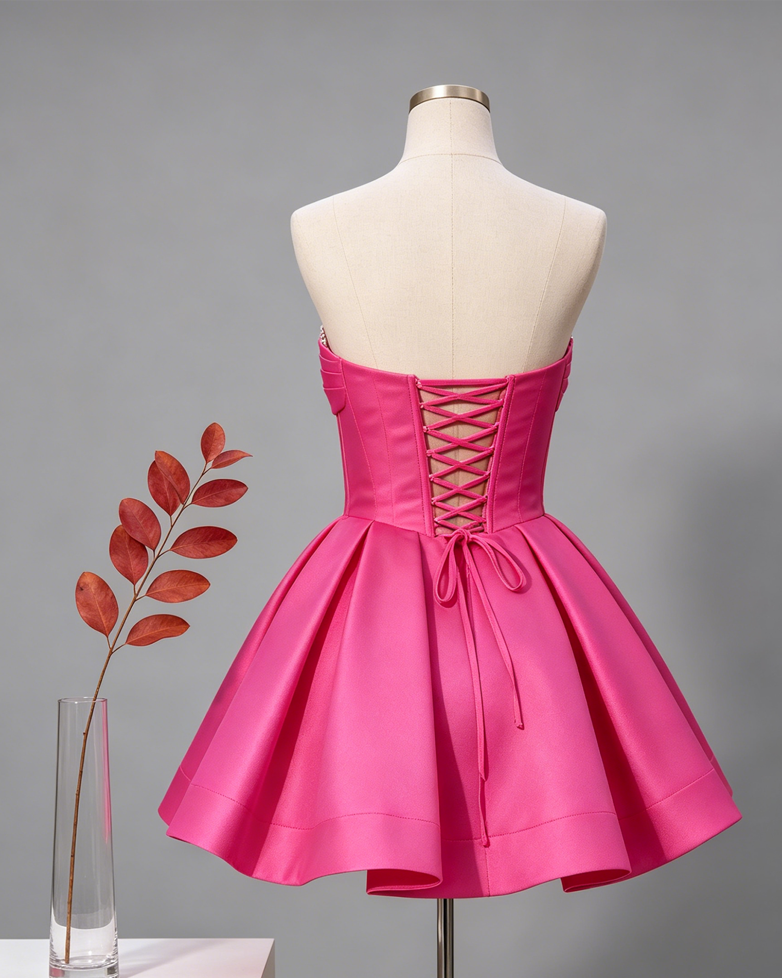 Strapless Crystal Corset Satin A-Line Homecoming Dress - view 2