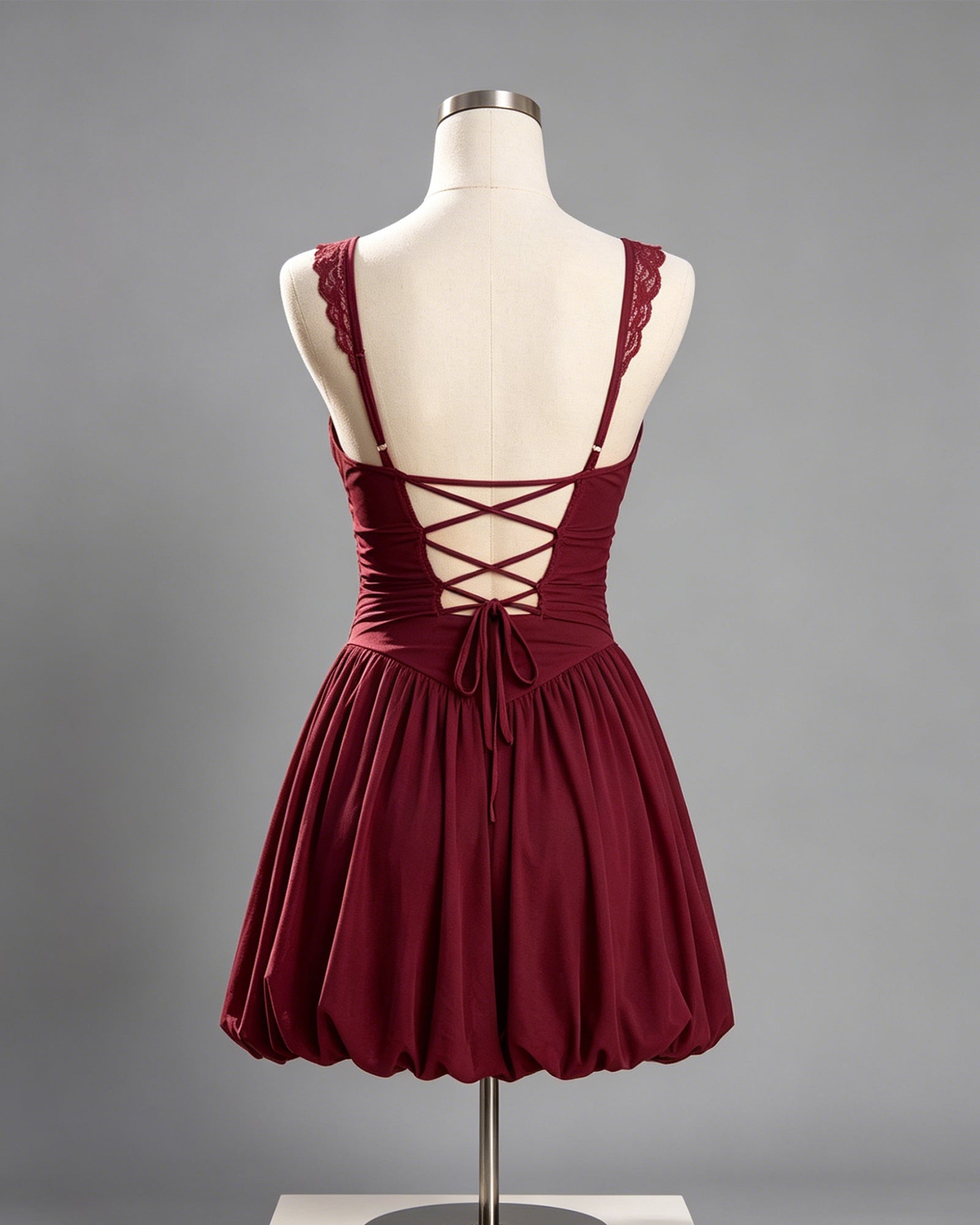 Lace Strap Ruched Bodice Homecoming Dress with Bubble Hem - view 2