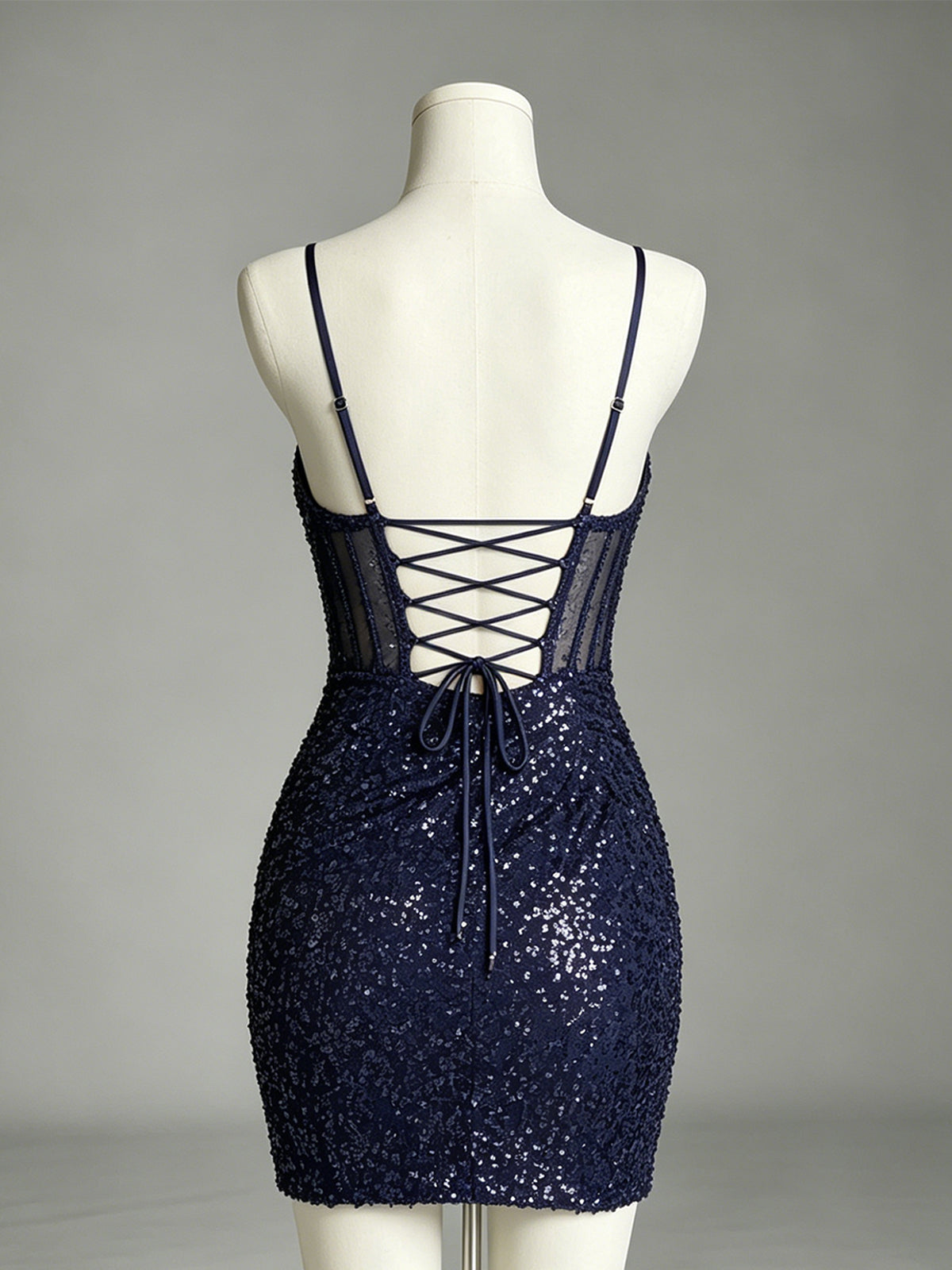 Spaghetti Strap Sequin Lace Bodycon Homecoming Dress - view 2