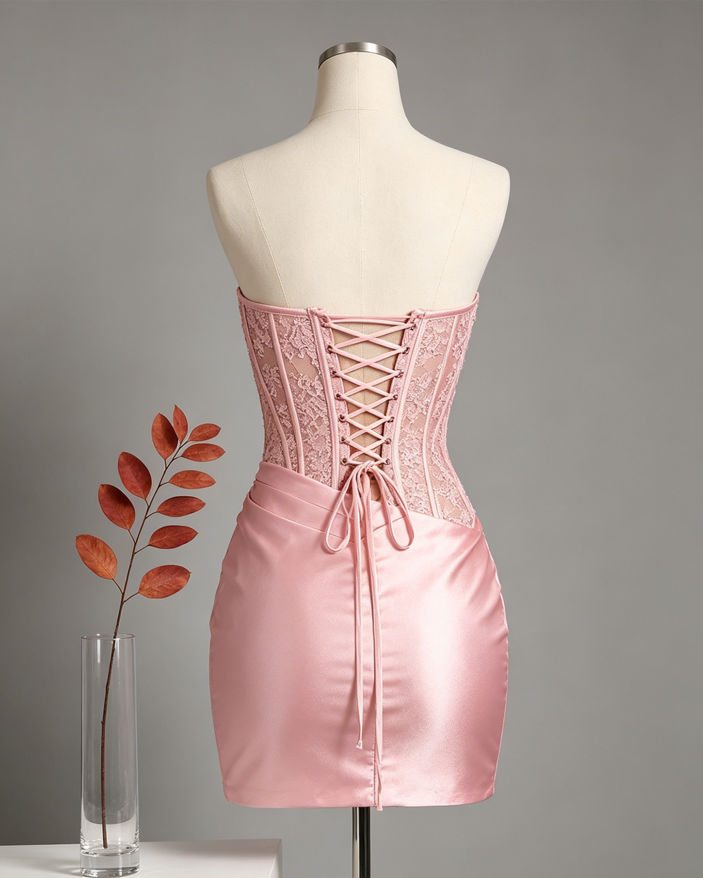 Strapless Lace Panel Satin Homecoming Dress with Draped Skirt - view 2