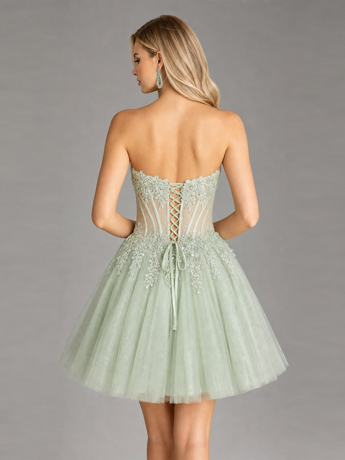 Strapless Lace Applique Glitter Tulle Homecoming Dress - view 4