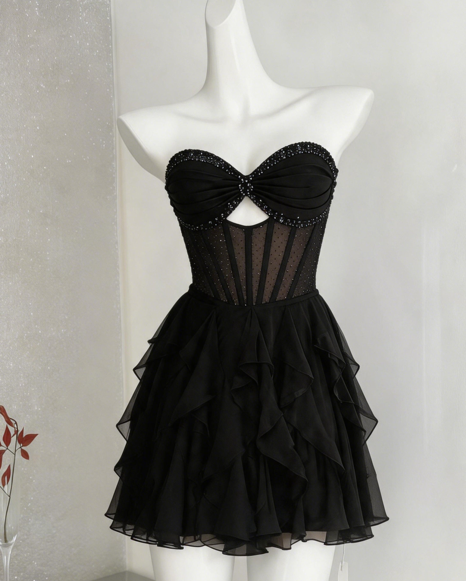 Strapless Beaded Corset Ruffle A-Line Homecoming Dress - view 7