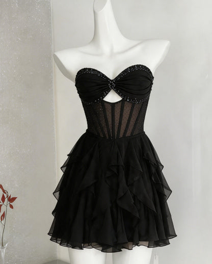Strapless Beaded Corset Ruffle A-Line Homecoming Dress - view 7