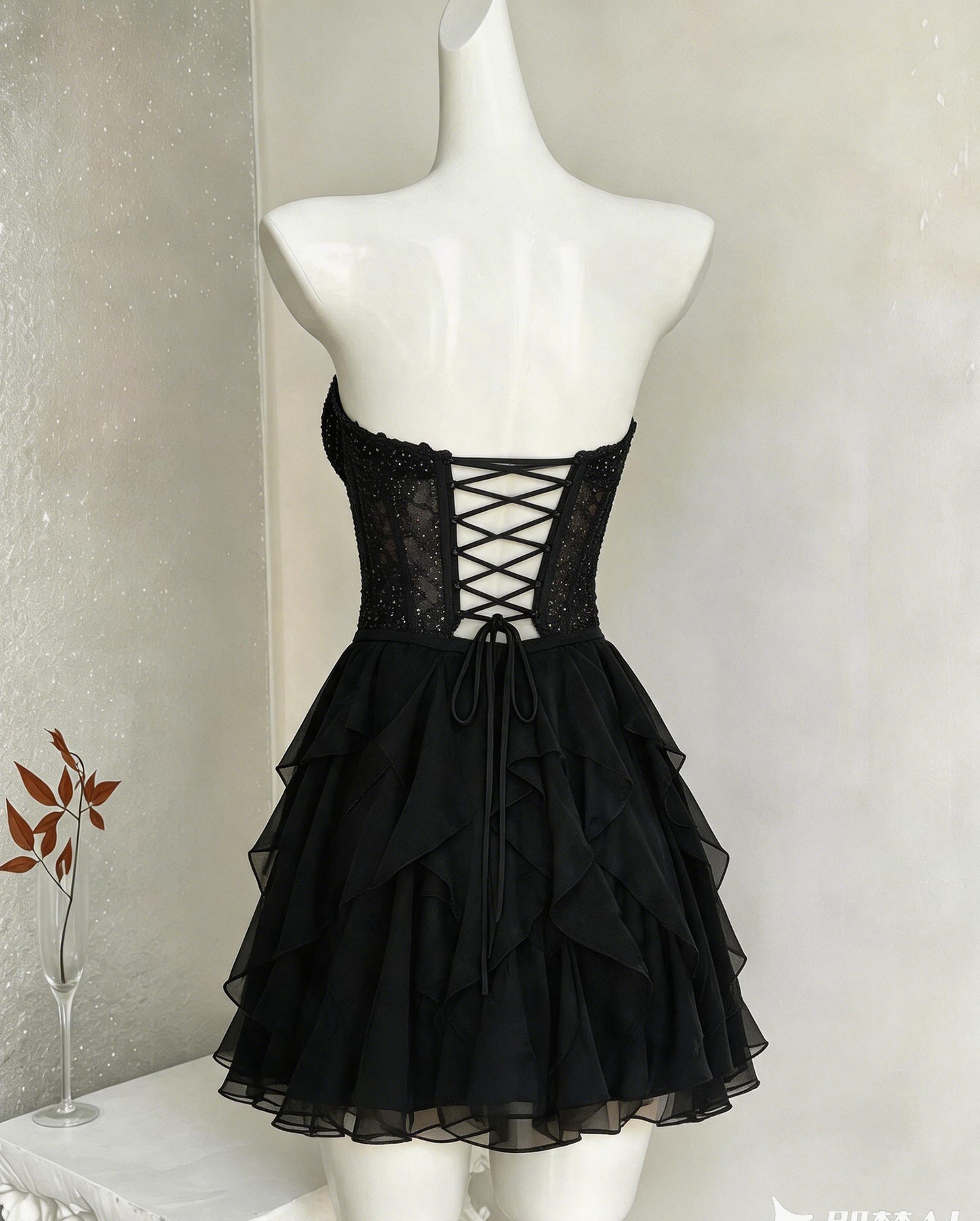 Strapless Beaded Corset Ruffle A-Line Homecoming Dress - view 8