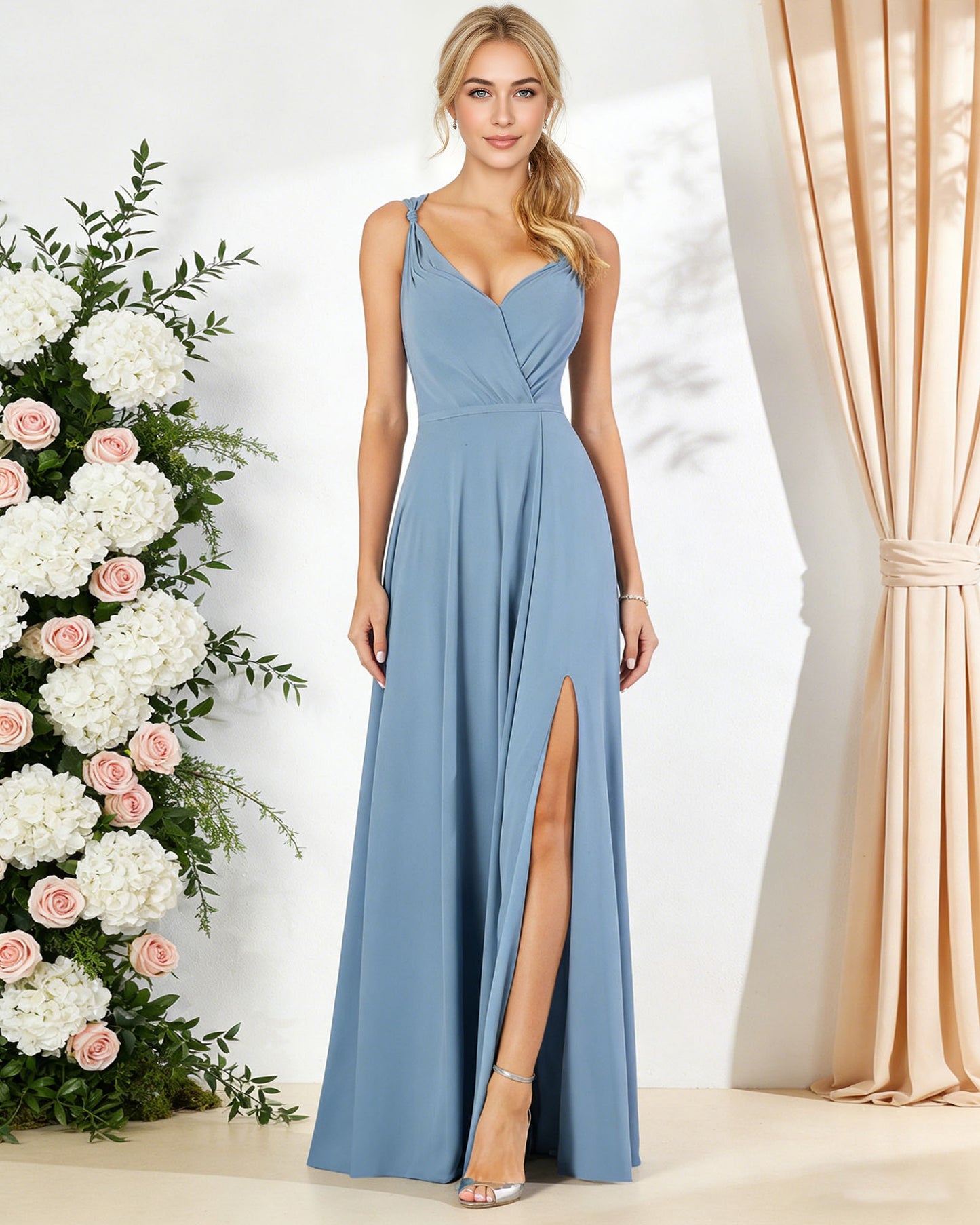sweetheart chiffon bridesmaid dress with spaghetti straps and slit - image 2