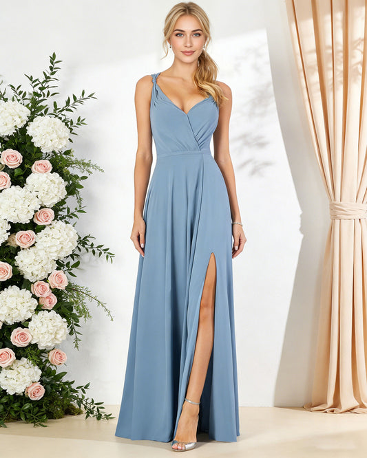 sweetheart chiffon bridesmaid dress with spaghetti straps and slit - image 2