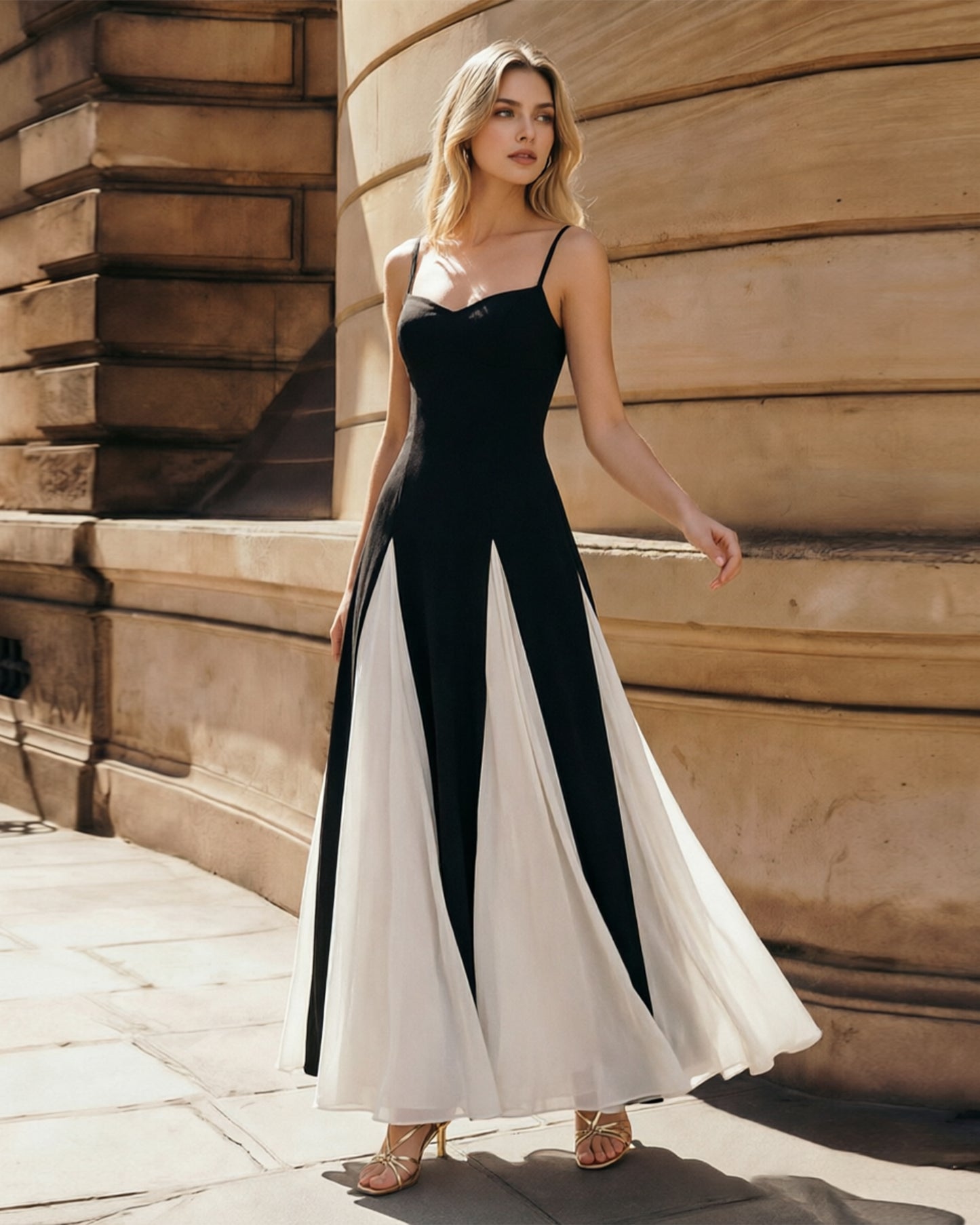spaghetti strap colorblock wide leg formal jumpsuit dress - image 1