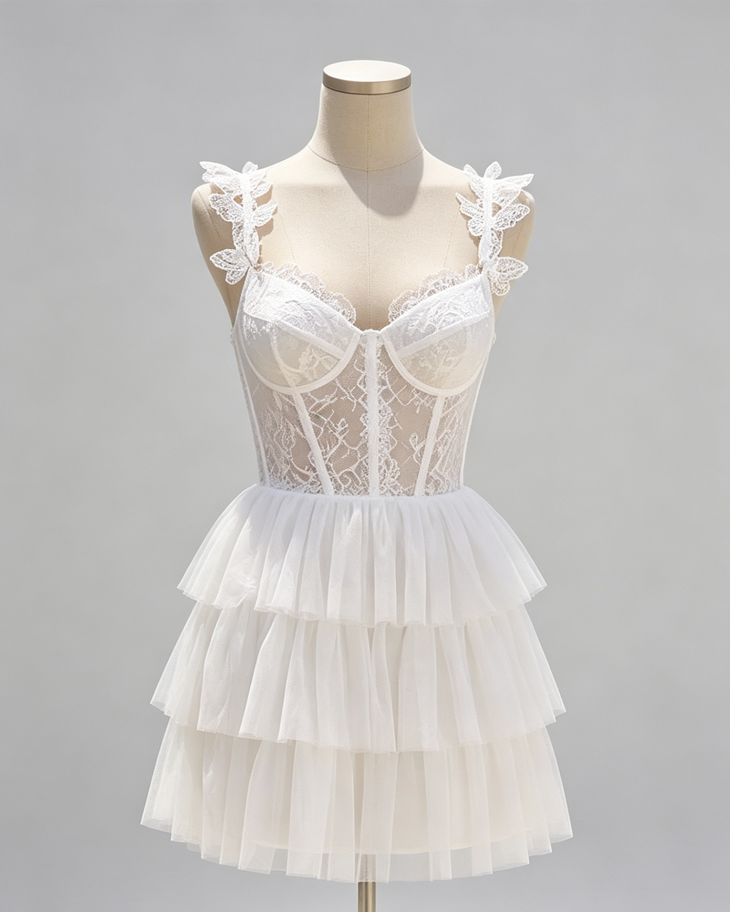Lace Strap Corset Tulle Homecoming Dress with Tiered Skirt