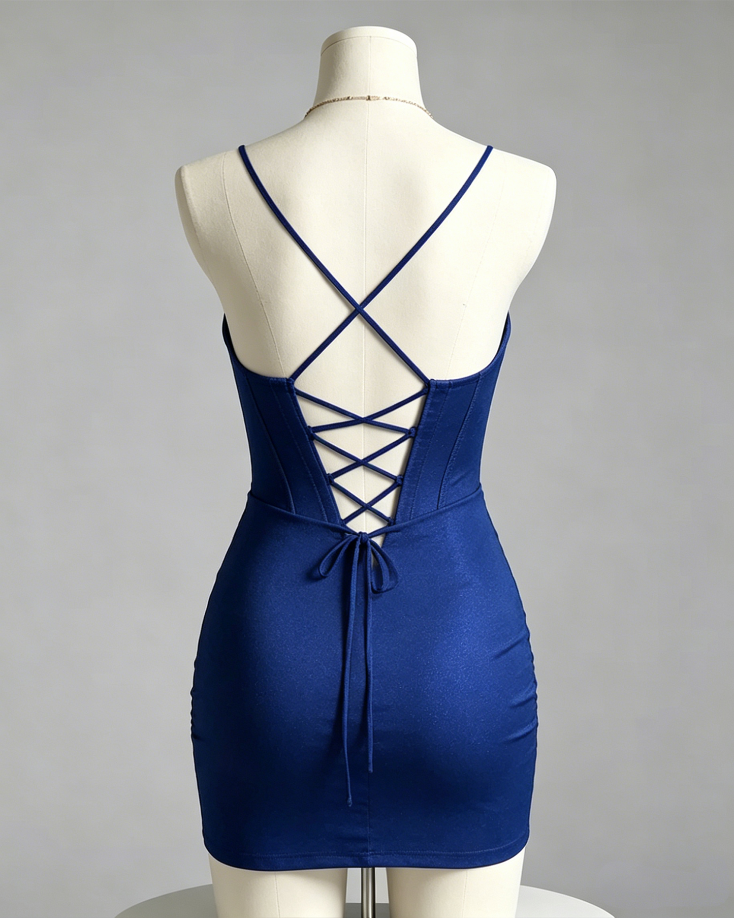 spaghetti strap lace trim satin bodycon homecoming dress - view 2