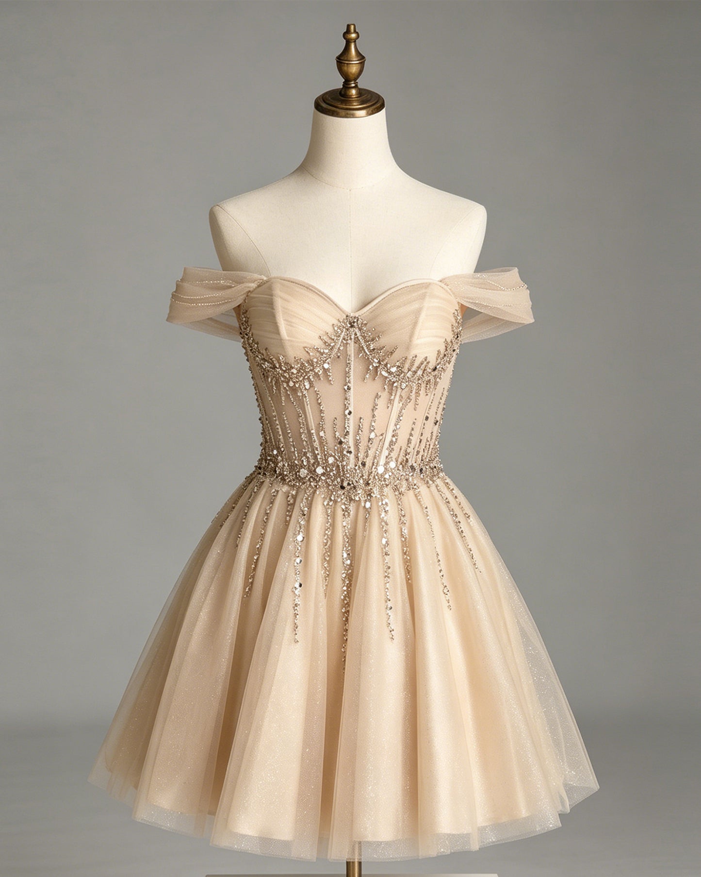 off shoulder beaded corset tulle A-line homecoming dress - view 1