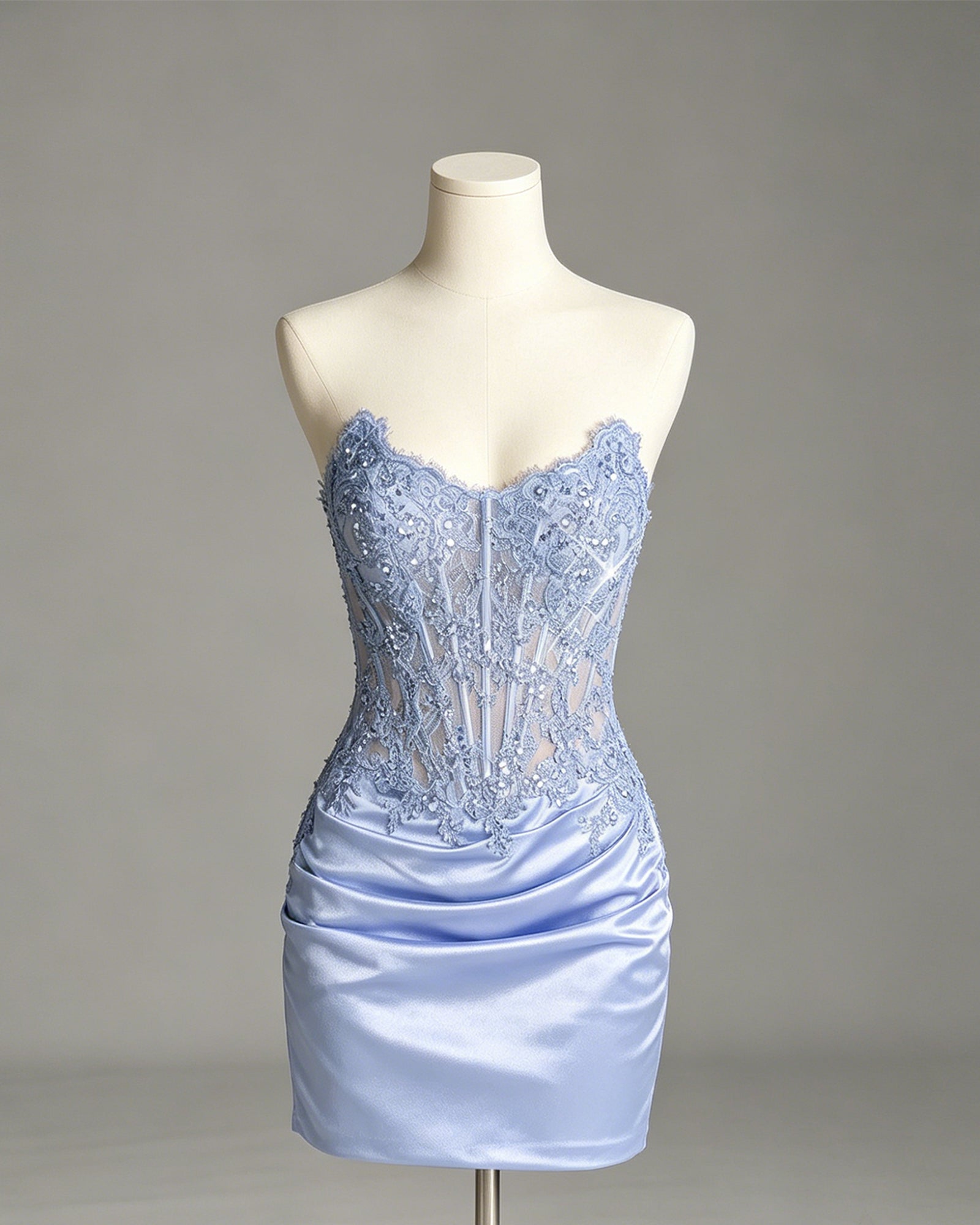 strapless lace corset satin bodycon homecoming dress - view 1
