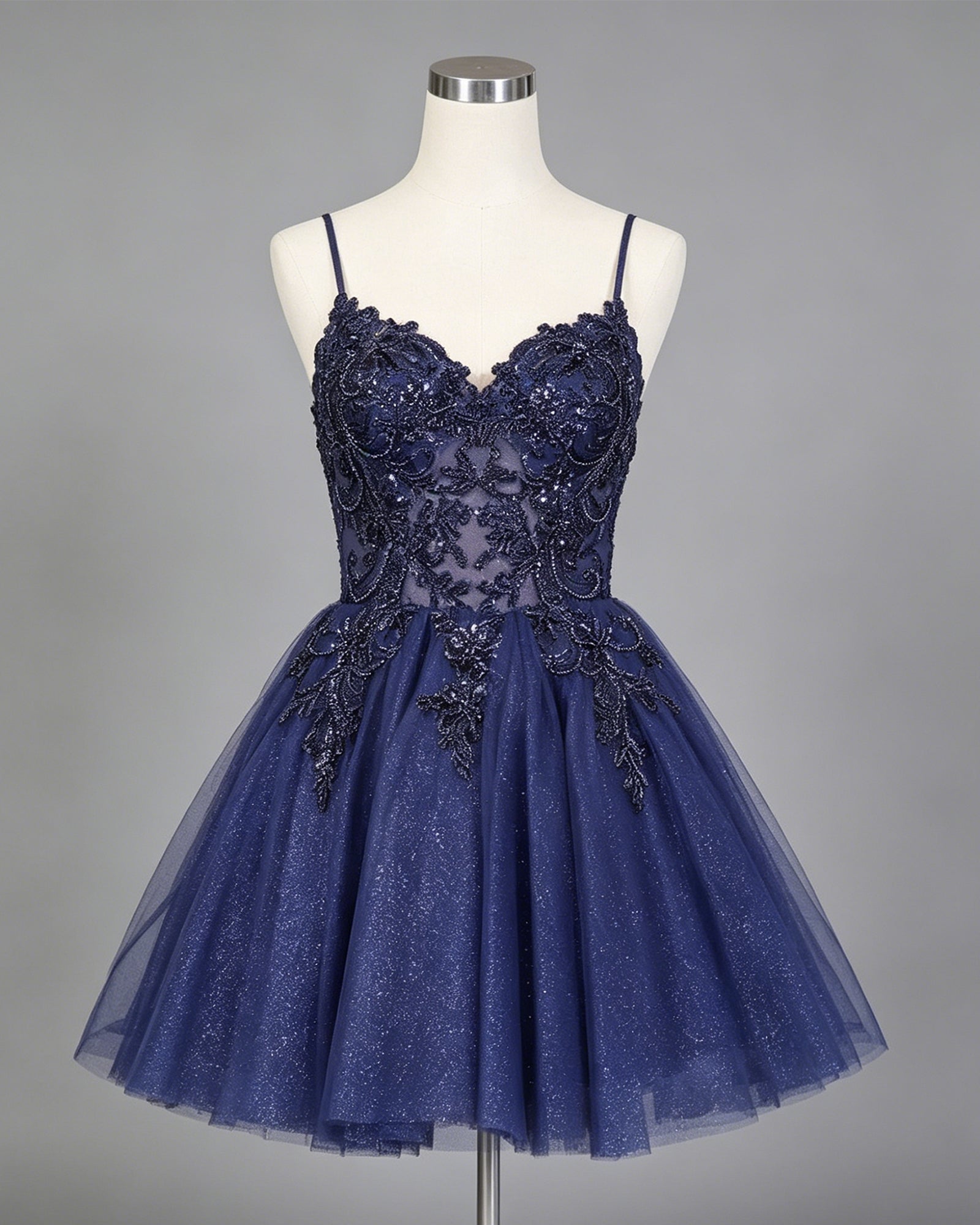 spaghetti strap beaded corset glitter tulle homecoming dress - view 1