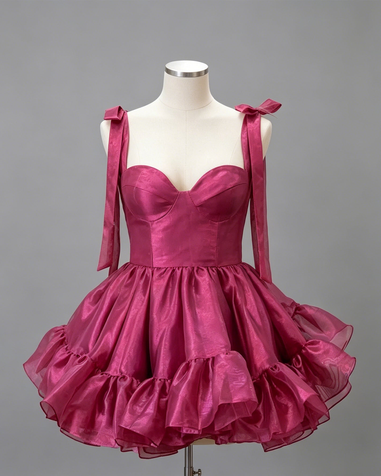 bow shoulder satin corset ruffle homecoming dress - view 1