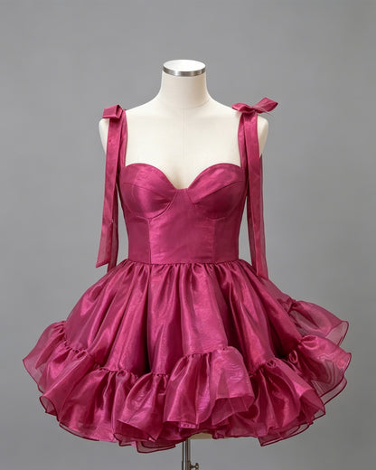 bow shoulder satin corset ruffle homecoming dress - view 1