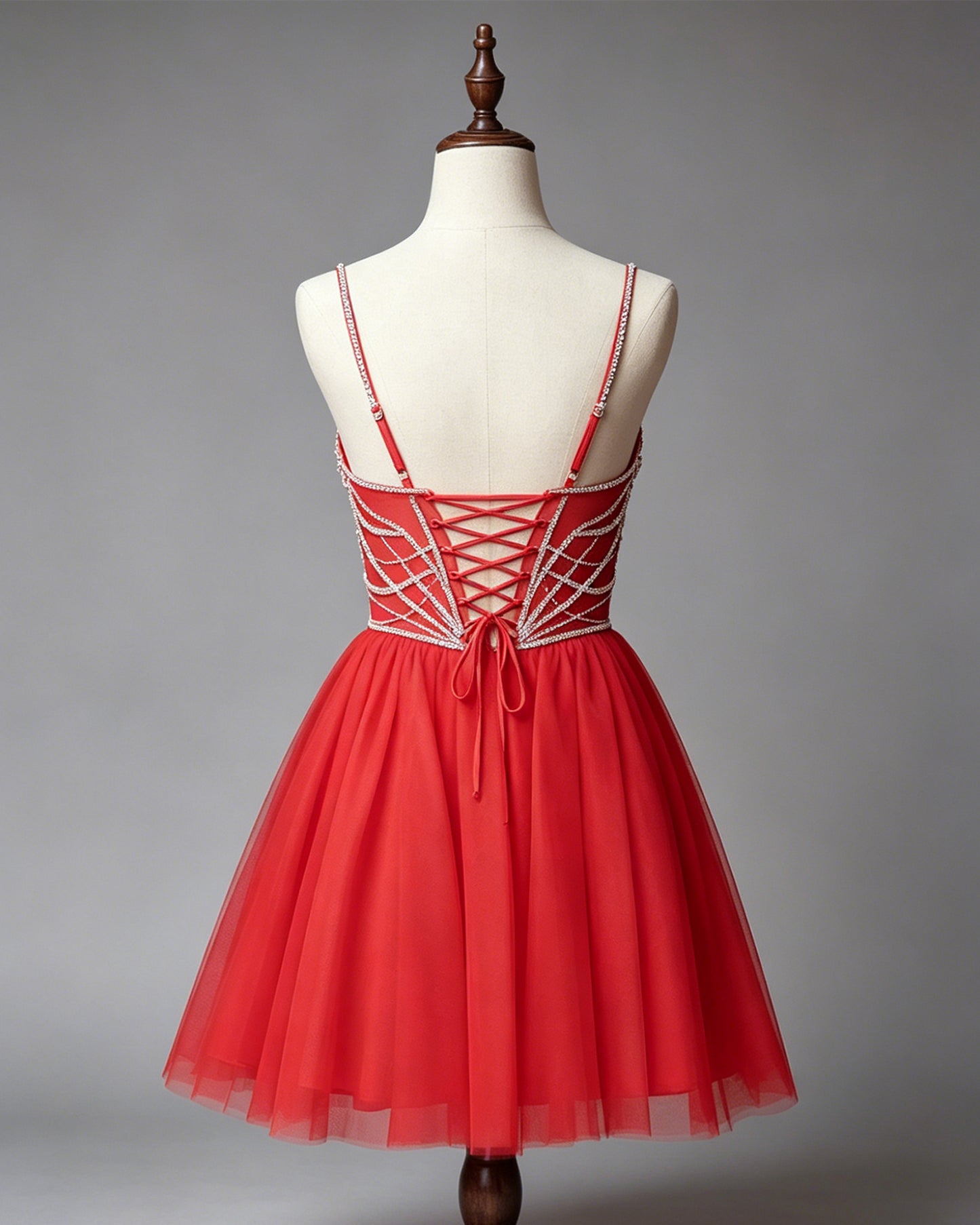 spaghetti strap rhinestone bodice tulle A-line homecoming dress - view 2