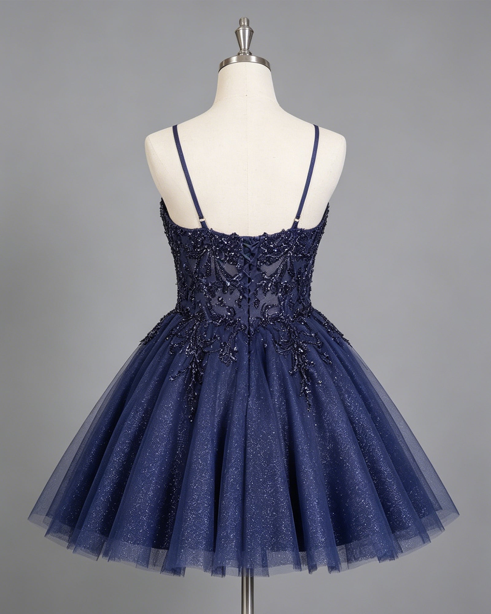 spaghetti strap beaded corset glitter tulle homecoming dress - view 2