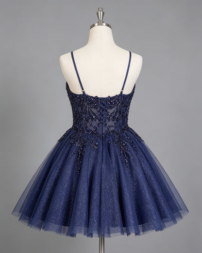 spaghetti strap beaded corset glitter tulle homecoming dress - view 2