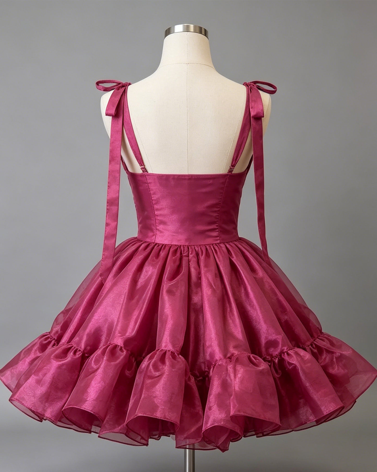 bow shoulder satin corset ruffle homecoming dress - view 2