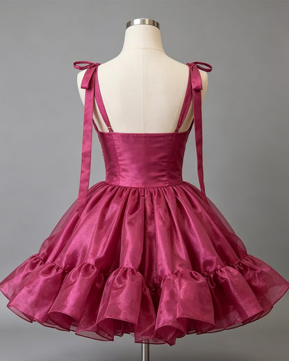 bow shoulder satin corset ruffle homecoming dress - view 2