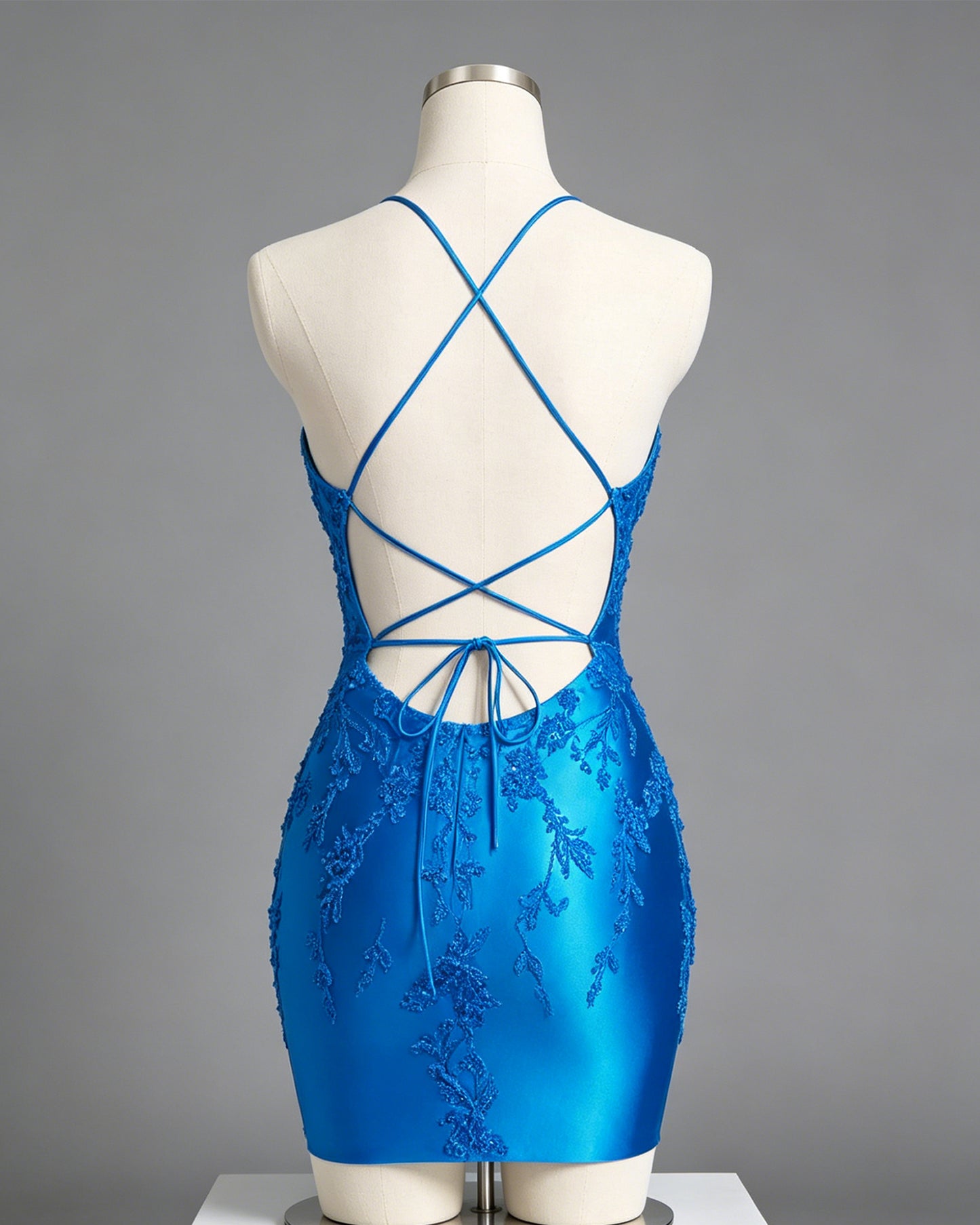 spaghetti strap beaded lace satin mini homecoming dress - view 2