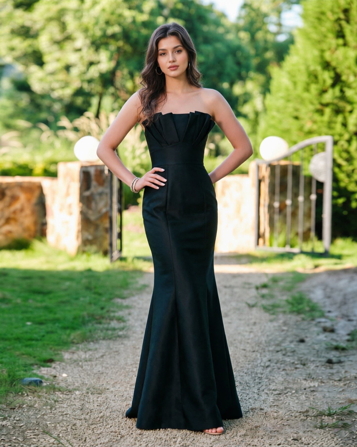 strapless pleated bodice formal dress with mermaid dress - image 1