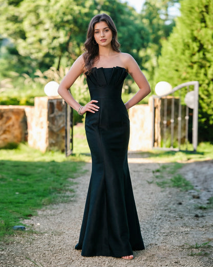 strapless pleated bodice formal dress with mermaid dress - image 1
