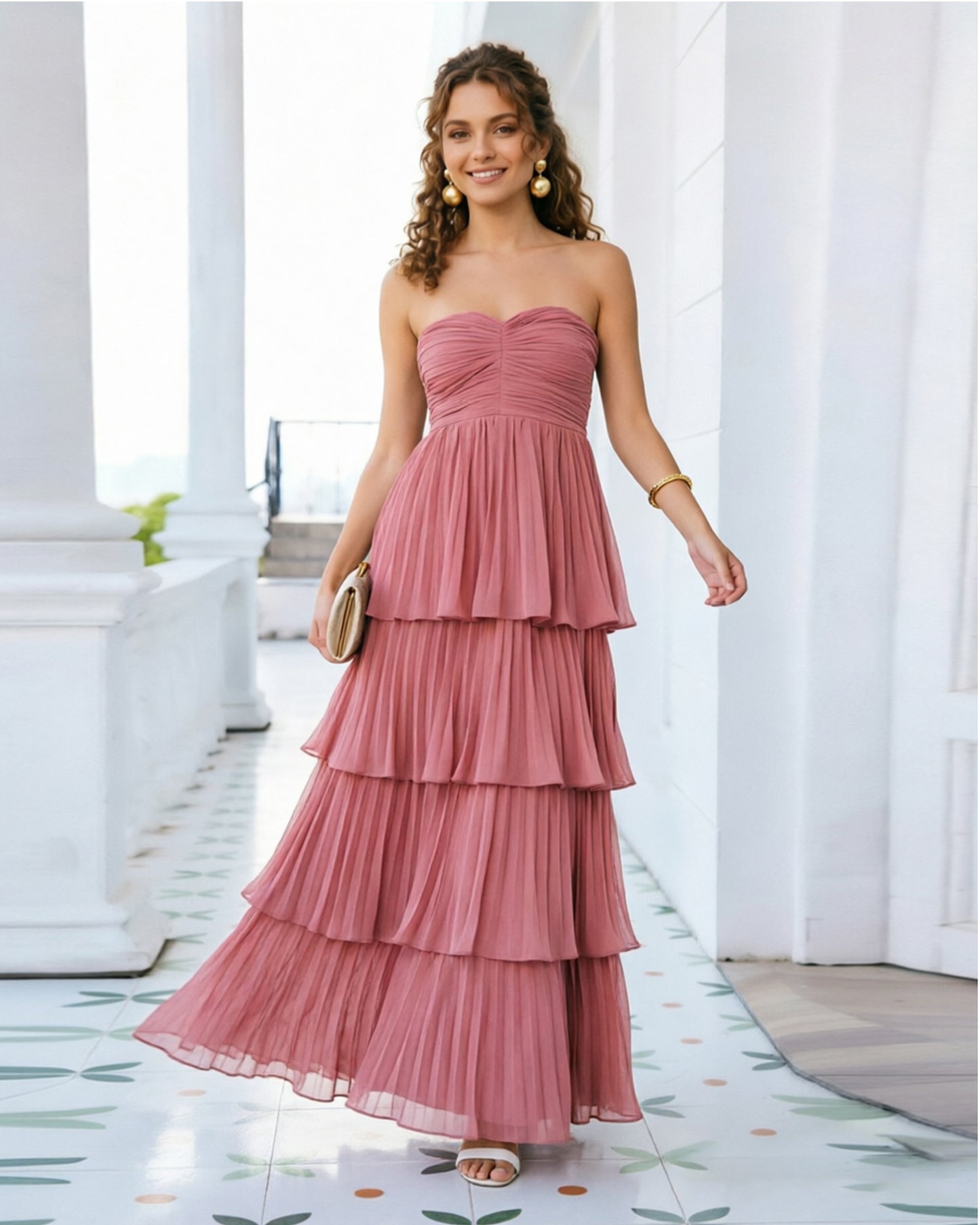 strapless tiered pleated formal dress with ruffle dress - image 1