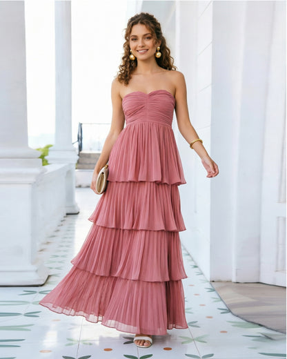 strapless tiered pleated formal dress with ruffle dress - image 1