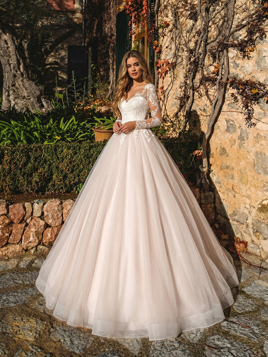strapless satin tulle ball gown wedding dress with beaded corset bodice - image 1