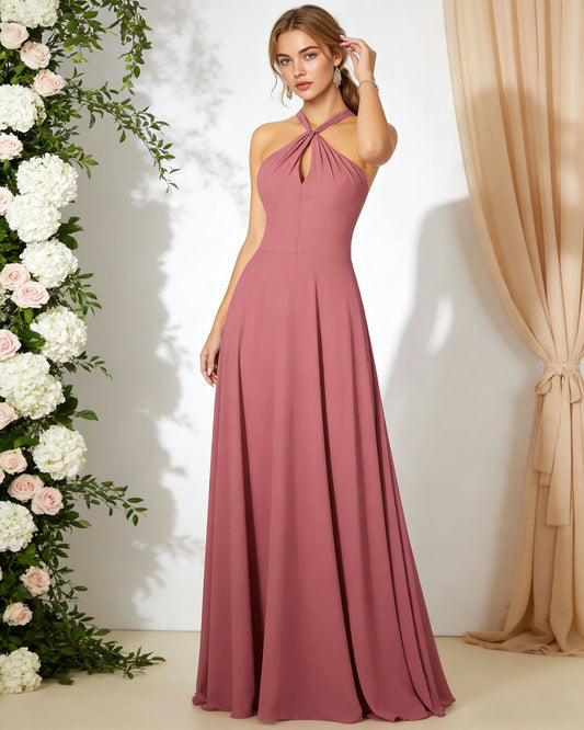 cross halter chiffon bridesmaid dress with empire waist - image 1