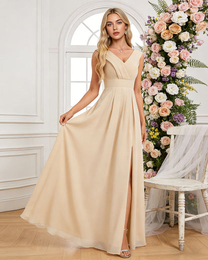 surplice V-neck chiffon bridesmaid dress with A-line slit dress - image 1