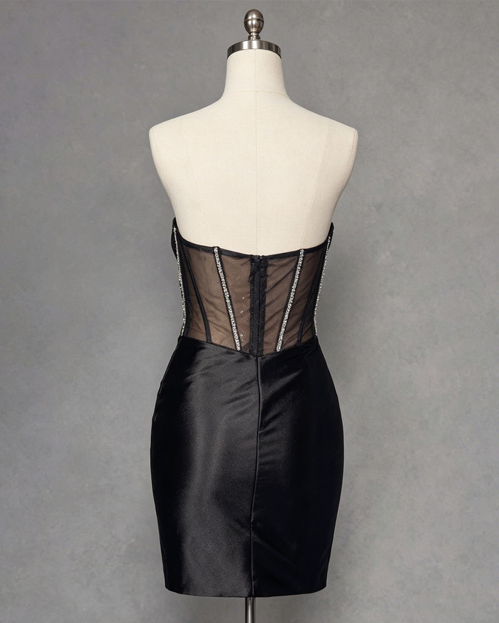 strapless crystal satin bodycon homecoming dress with slit - view 2