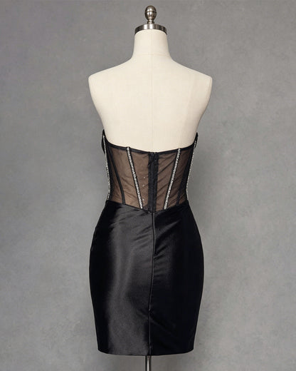 strapless crystal satin bodycon homecoming dress with slit - view 2