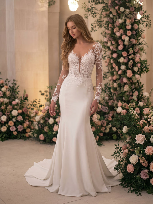 strapless lace mermaid wedding dress with corset bodice and train - image 1