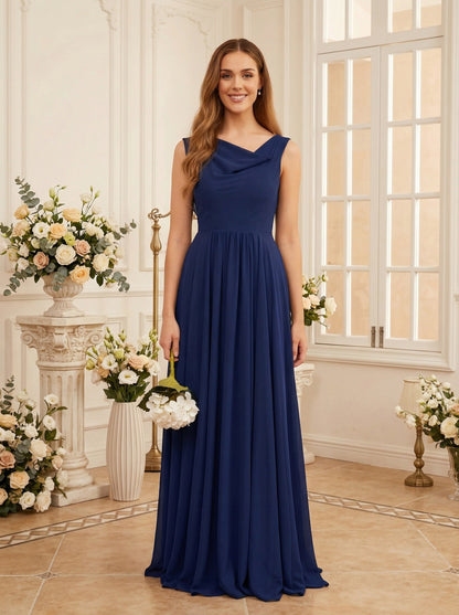 jewel neck sleeveless chiffon bridesmaid dress with pleated dress - image 1