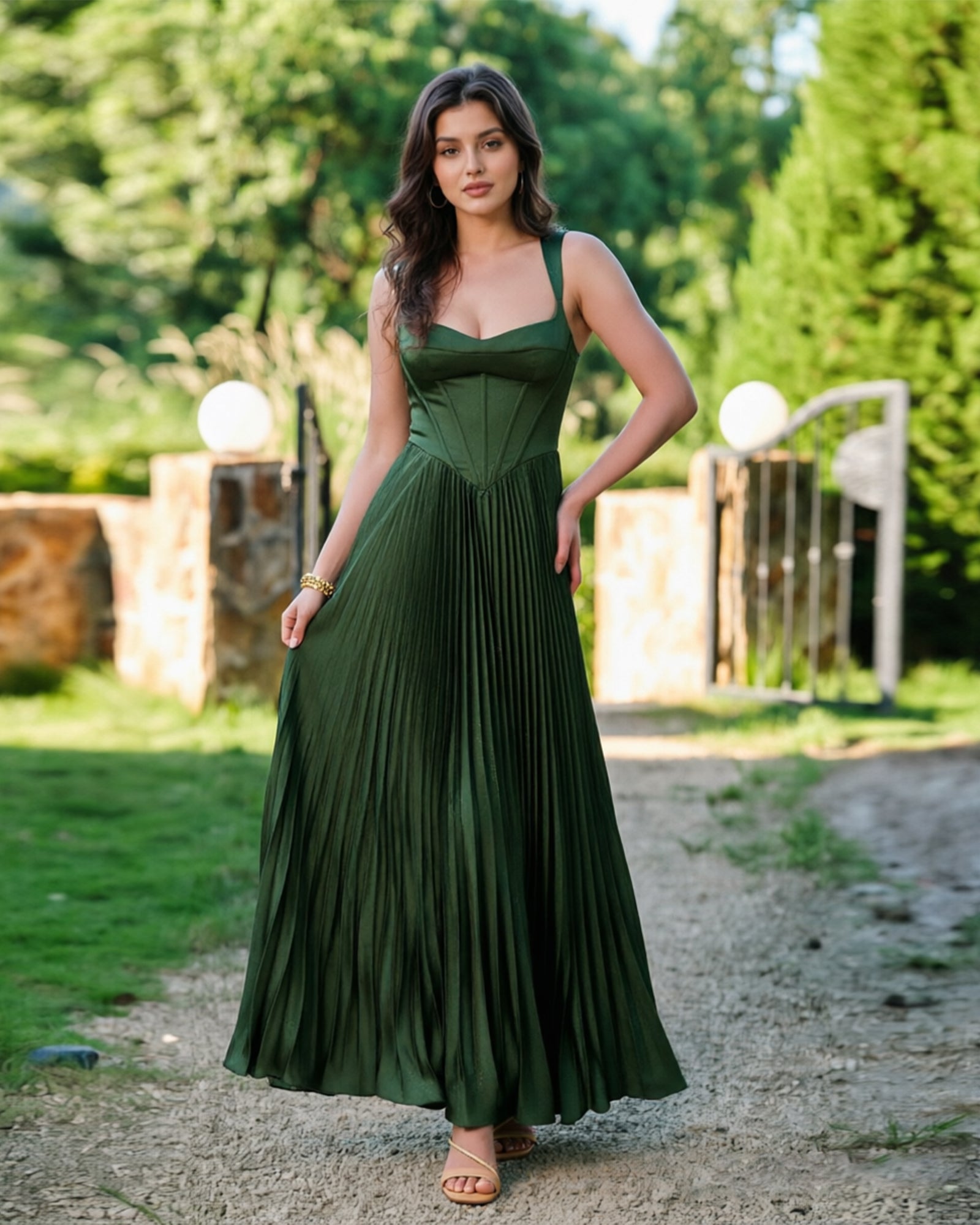 square neck corset pleated formal dress with midi dress - image 1