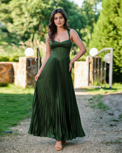 square neck corset pleated formal dress with midi dress - image 1