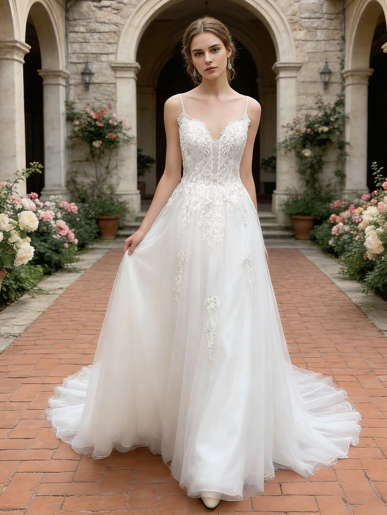 strapless lace tulle ball gown wedding dress with sweetheart neckline - image 1