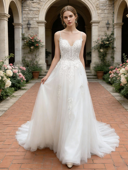 strapless lace tulle ball gown wedding dress with sweetheart neckline - image 1