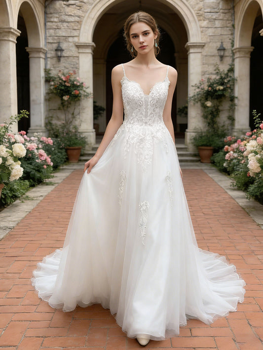 strapless lace tulle ball gown wedding dress with sweetheart neckline - image 1