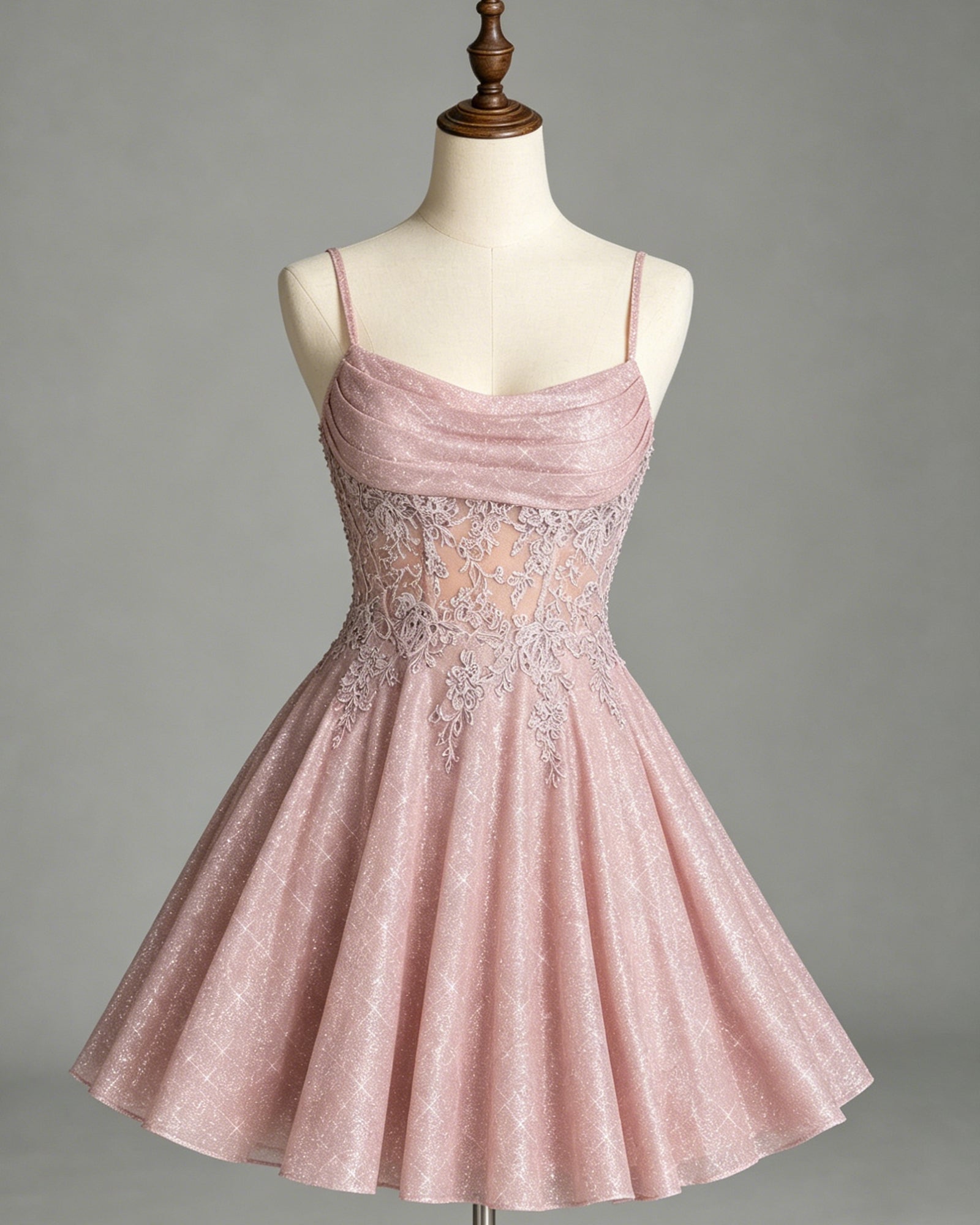 spaghetti strap lace corset glitter A-line homecoming dress - view 1