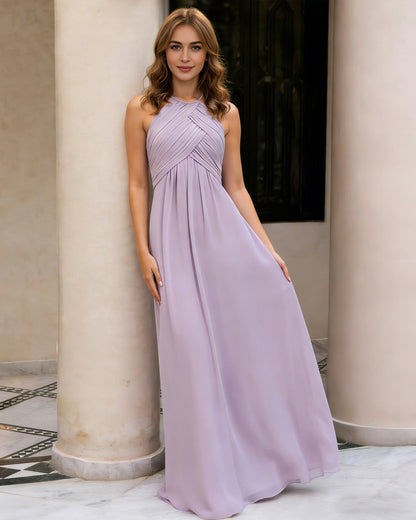 twist halter chiffon bridesmaid dress with keyhole bodice - image 1
