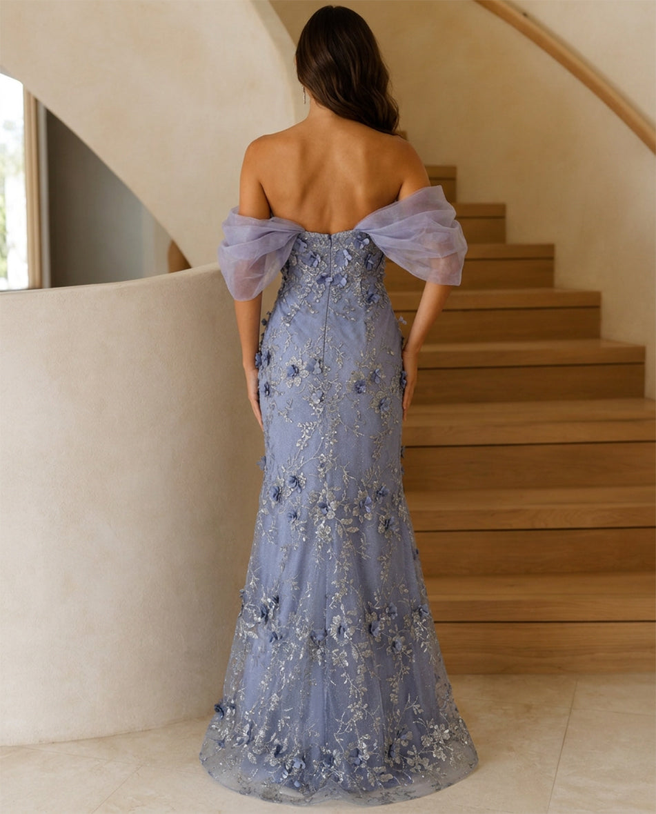 off-shoulder 3D floral lace mermaid prom dress with sweetheart neckline - image 2