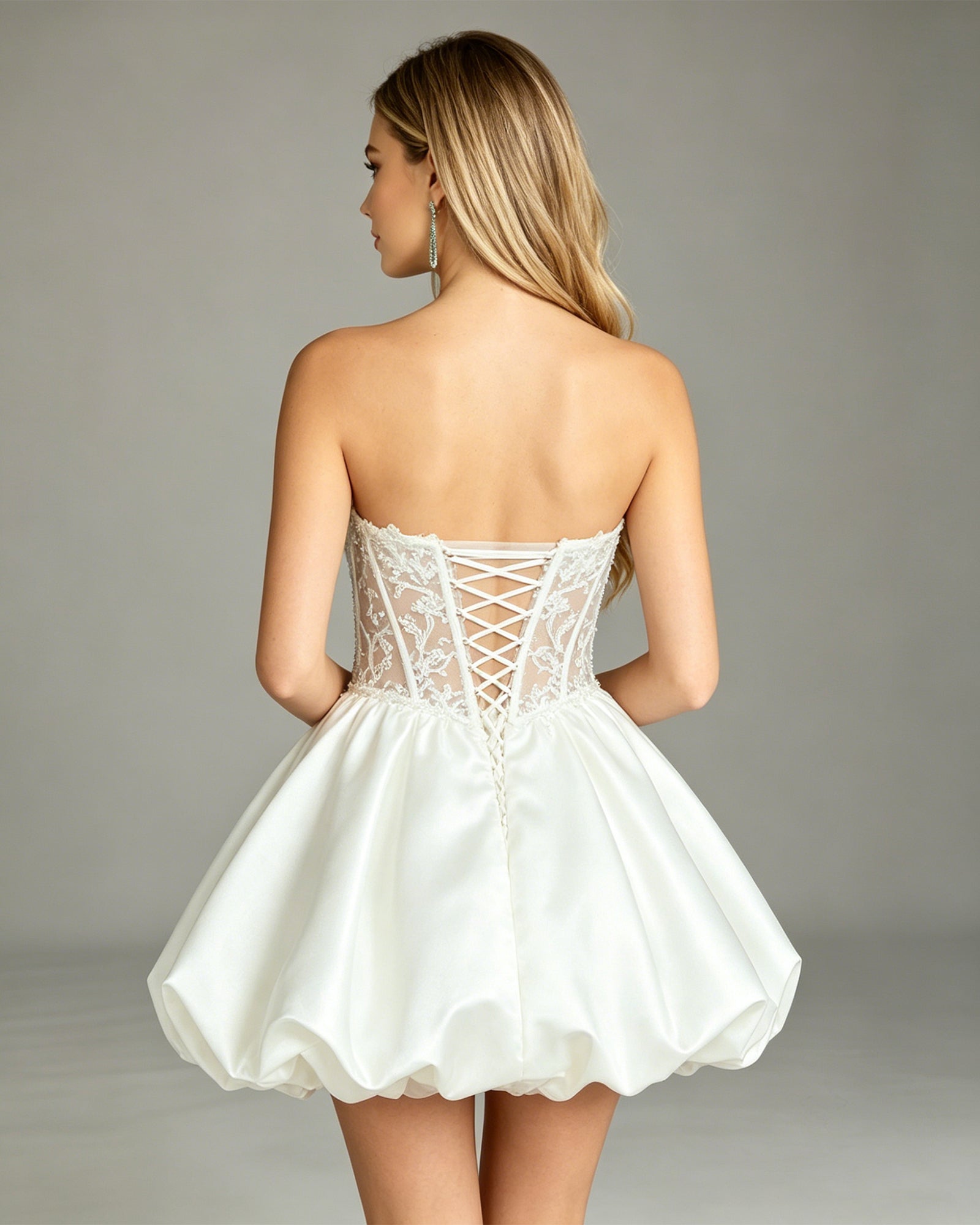 strapless lace corset bubble hem homecoming dress - view 2