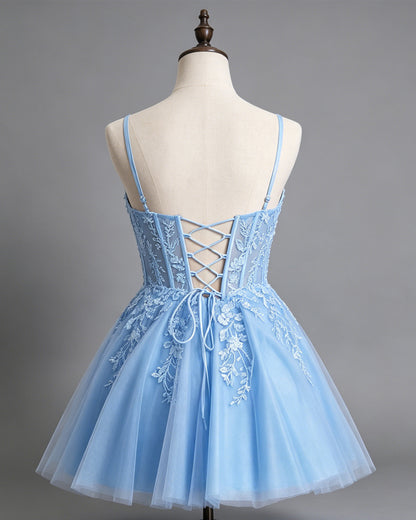 spaghetti strap floral lace tulle A-line homecoming dress - view 2