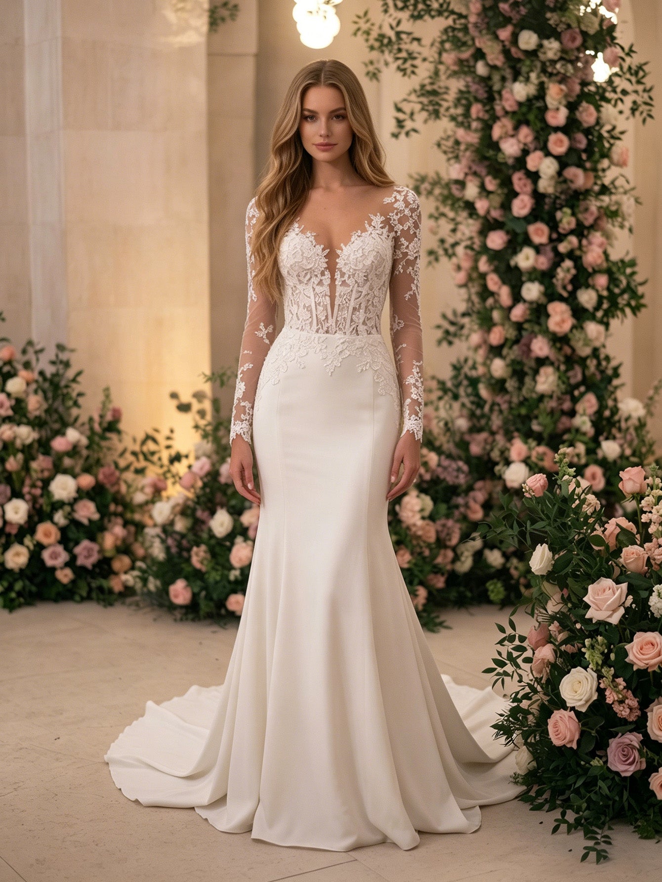 strapless lace mermaid wedding dress with corset bodice and train - image 2