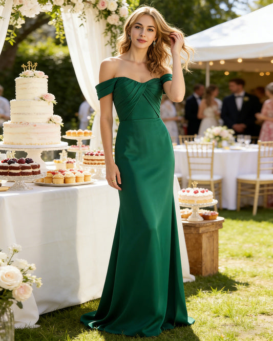 sweetheart off shoulder satin bridesmaid dress with wrapped bodice - image 2