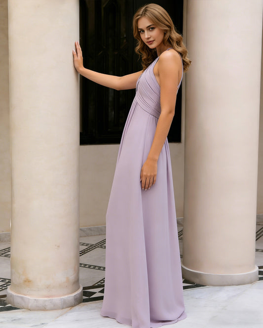 twist halter chiffon bridesmaid dress with keyhole bodice - image 2