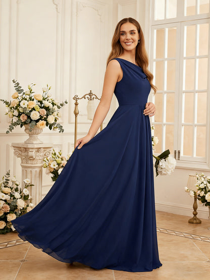 jewel neck sleeveless chiffon bridesmaid dress with pleated dress - image 2